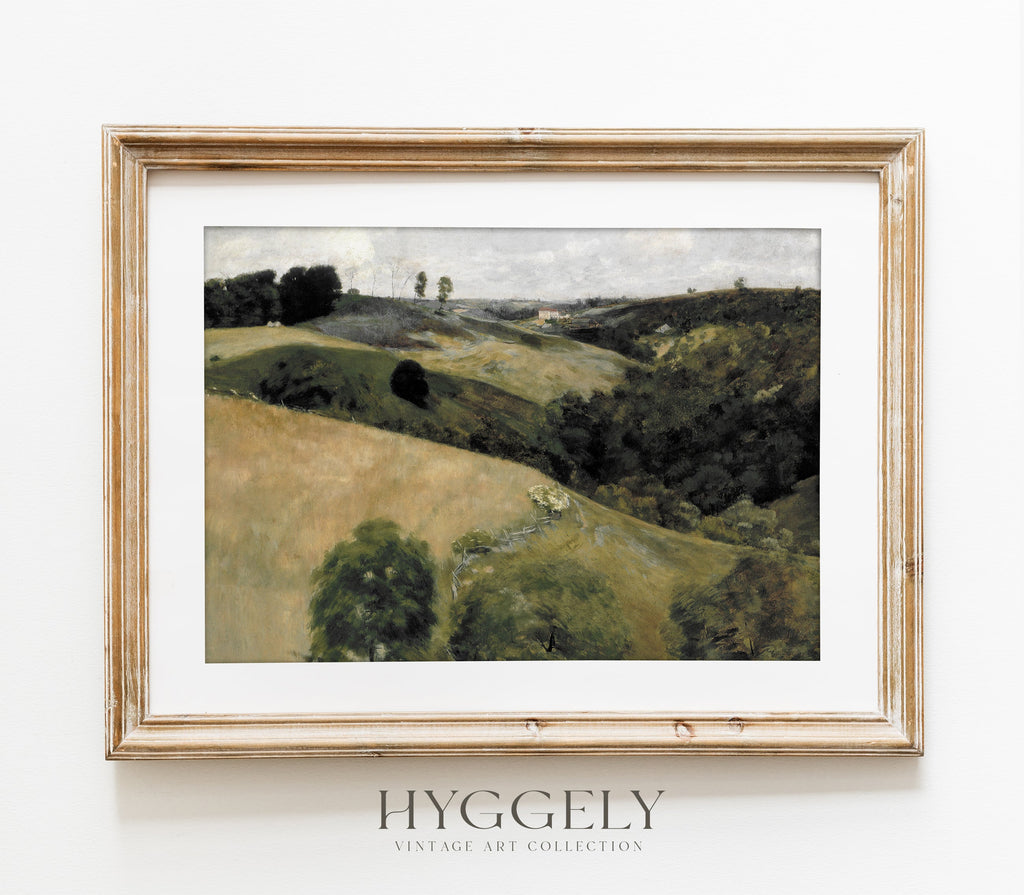 Peinture de paysage vintage | Art de colline aux tons terreux L228