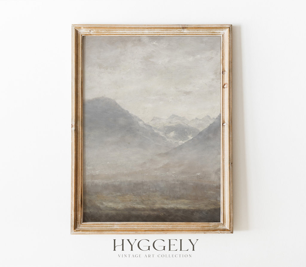 Estampe d'art paysage gris vintage L0200