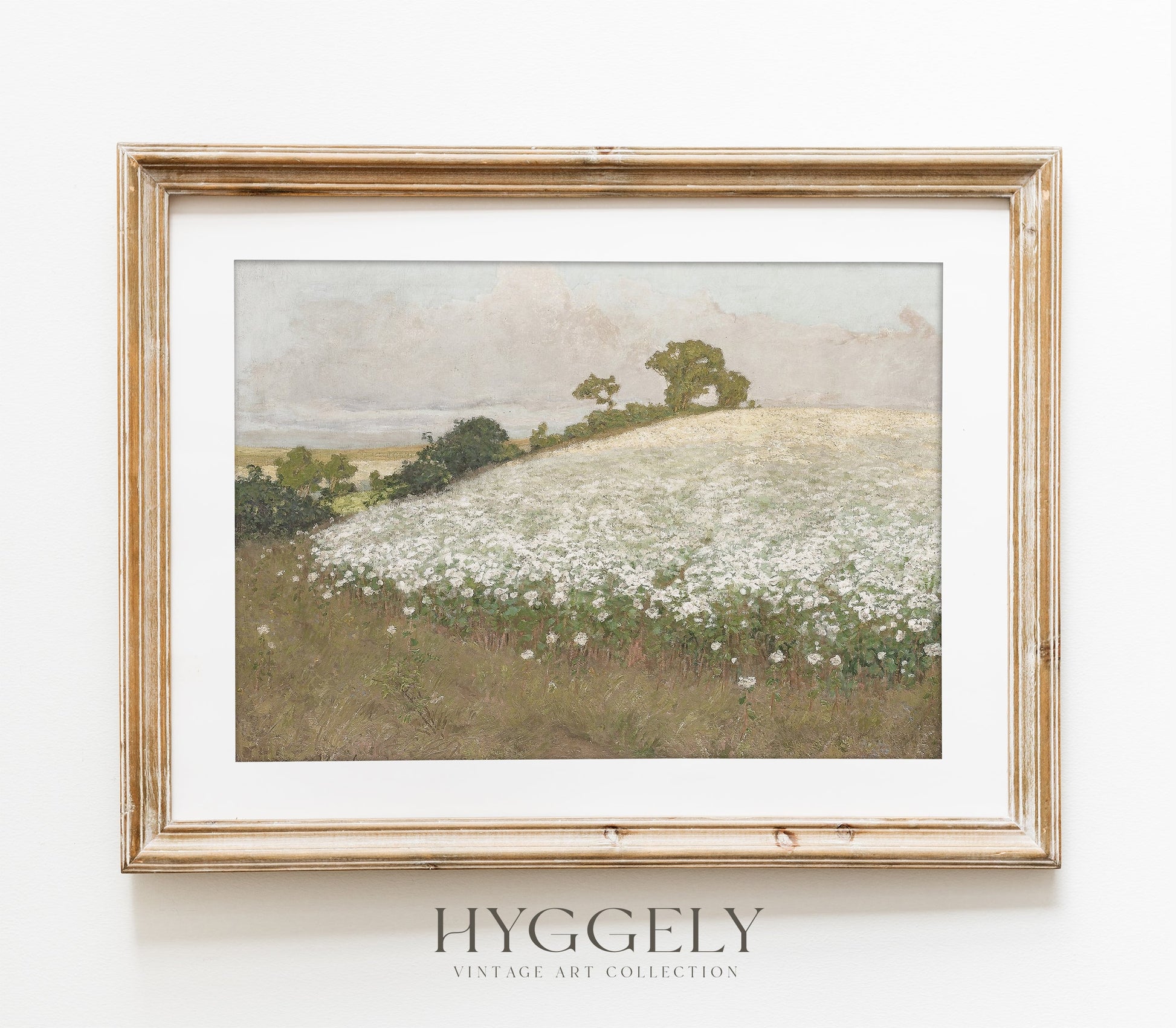 Estampe d'art vintage représentant un paysage de champs fleuris L0215