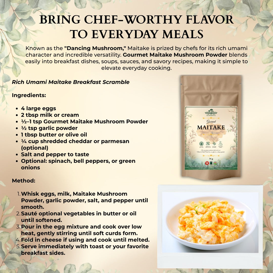 Ecogenya Gourmet Maitake Mushroom Powder – Organic Fruiting Body Extract for Broths & Soups