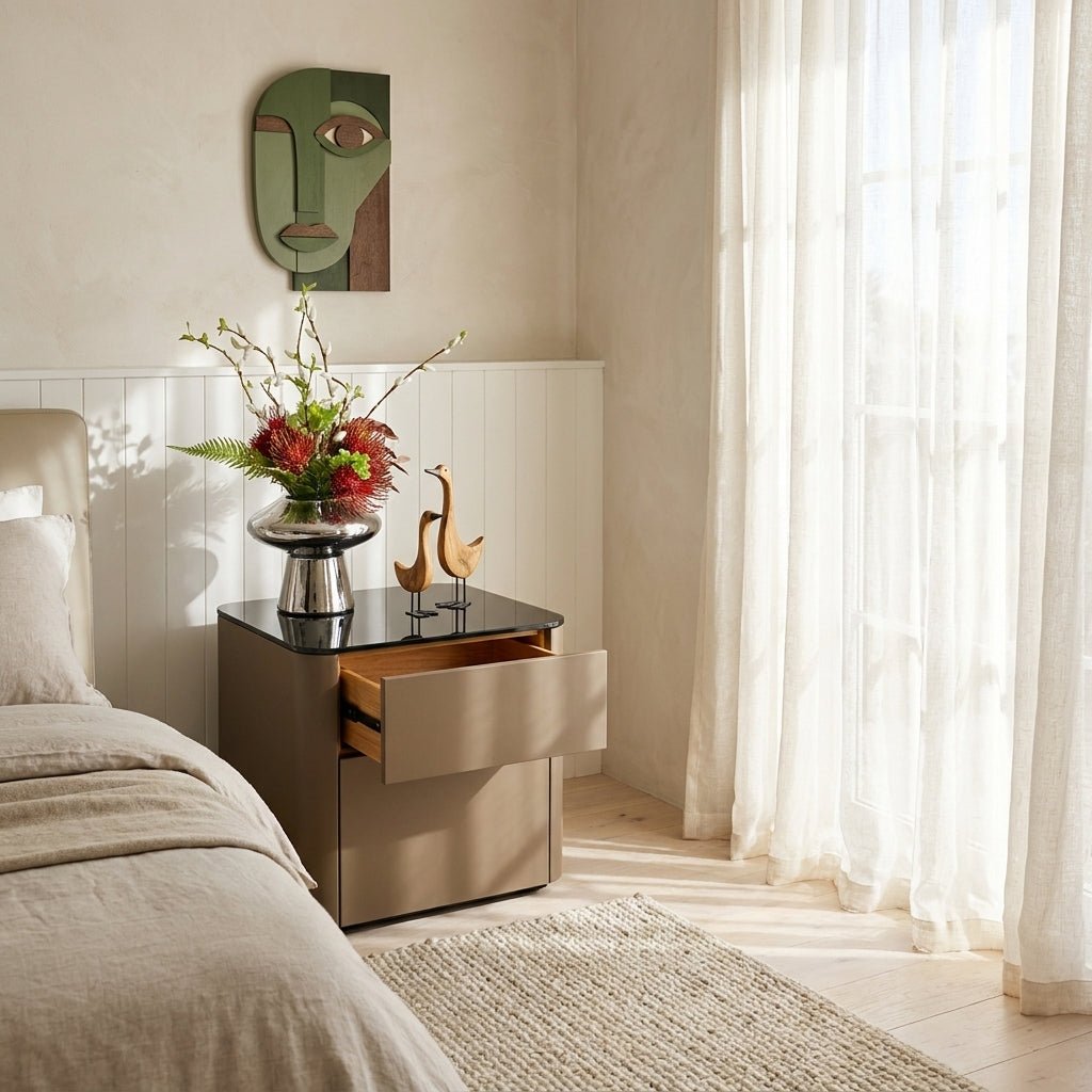 Malaga Two-Drawer Bronze Bedside Table