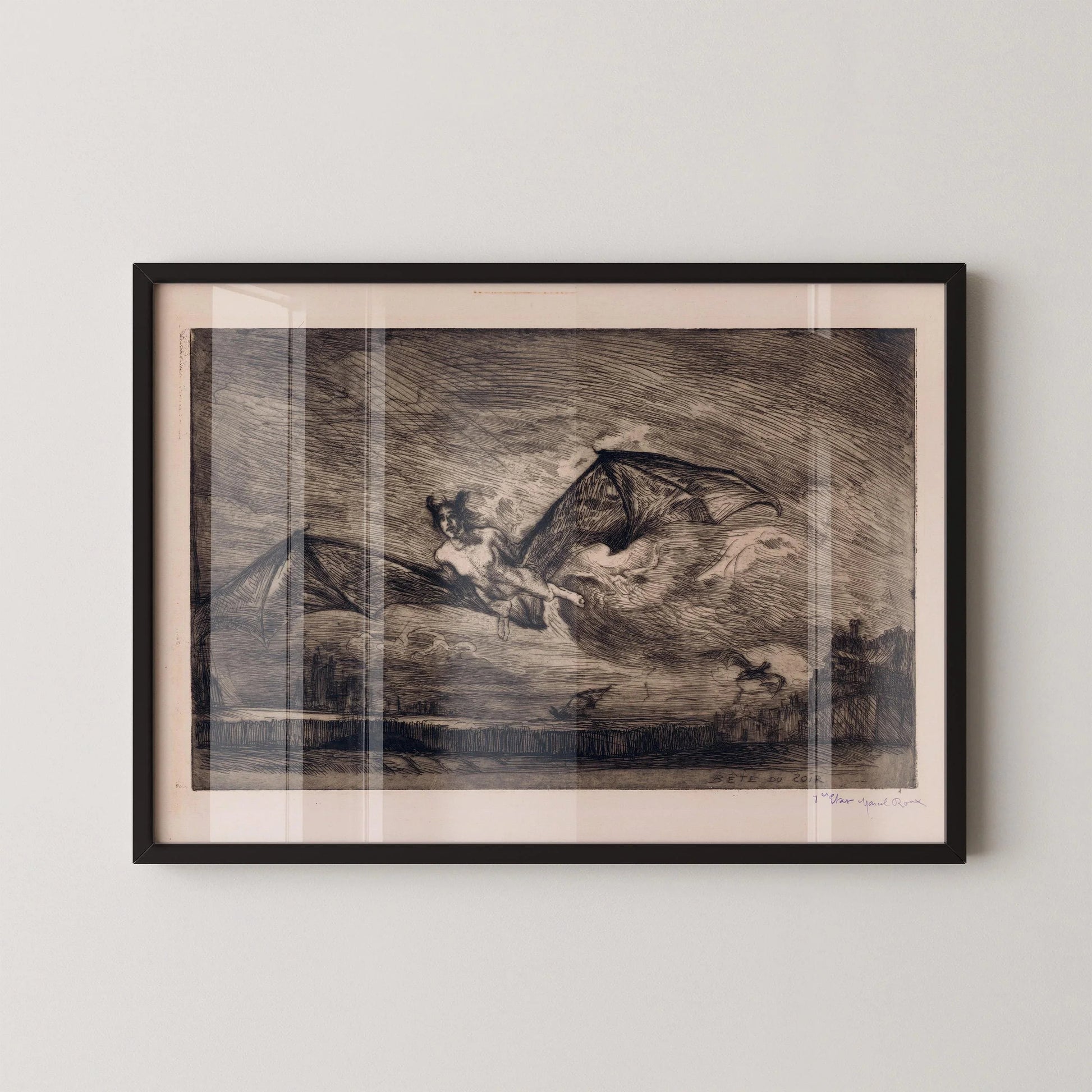 Marcel Roux - Estampe « La Bête de la Nuit » : Symbolisme occulte vintage