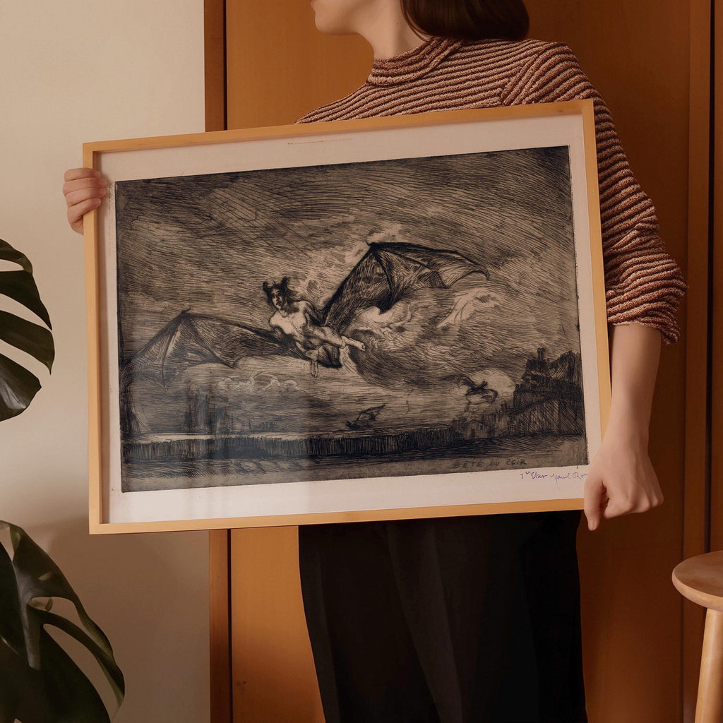 Marcel Roux - Estampe « La Bête de la Nuit » : Symbolisme occulte vintage