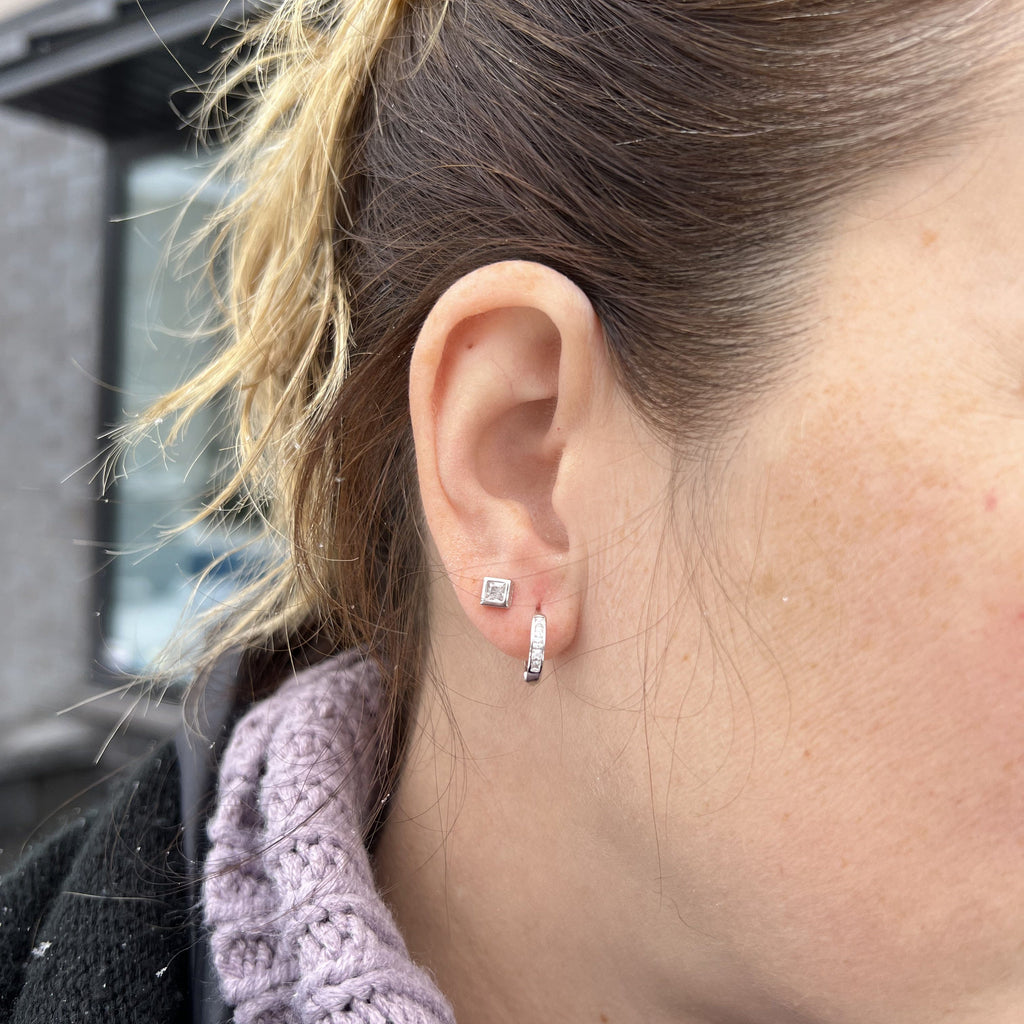 Princess Sterling Silver Huggie Earrings