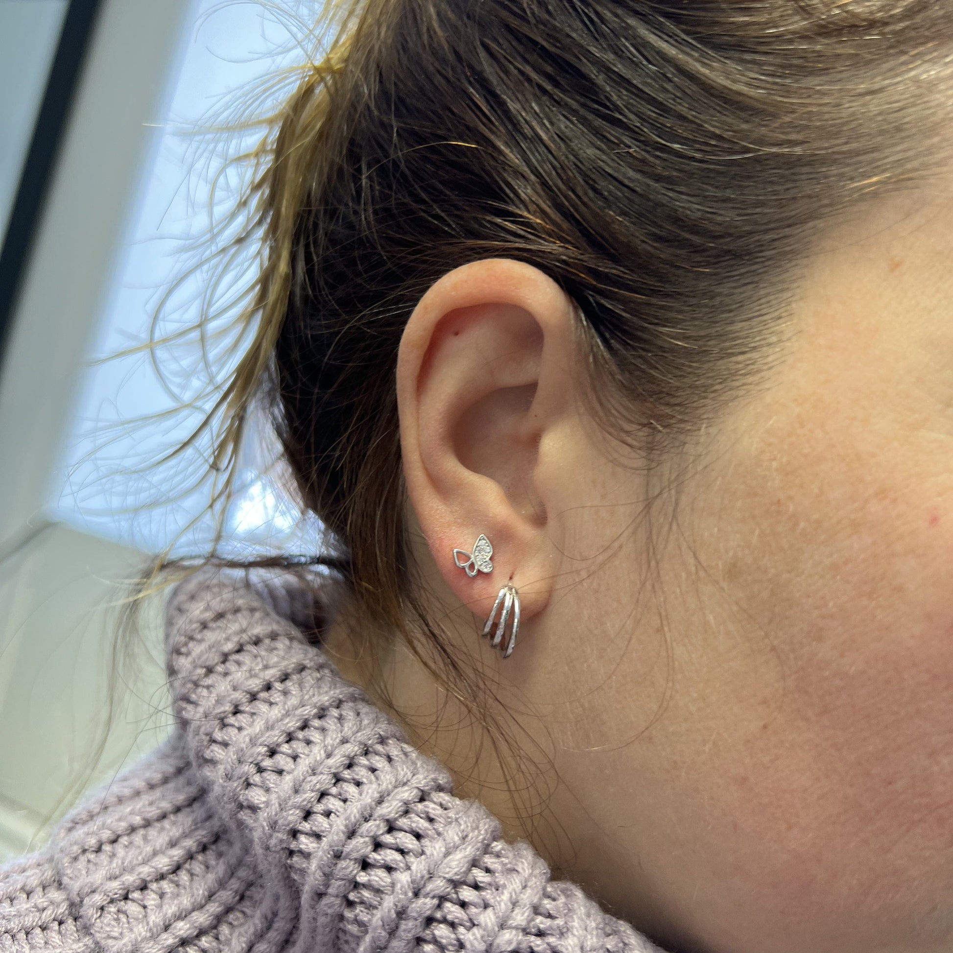 Sterling Silver Triple Row Huggie Earrings