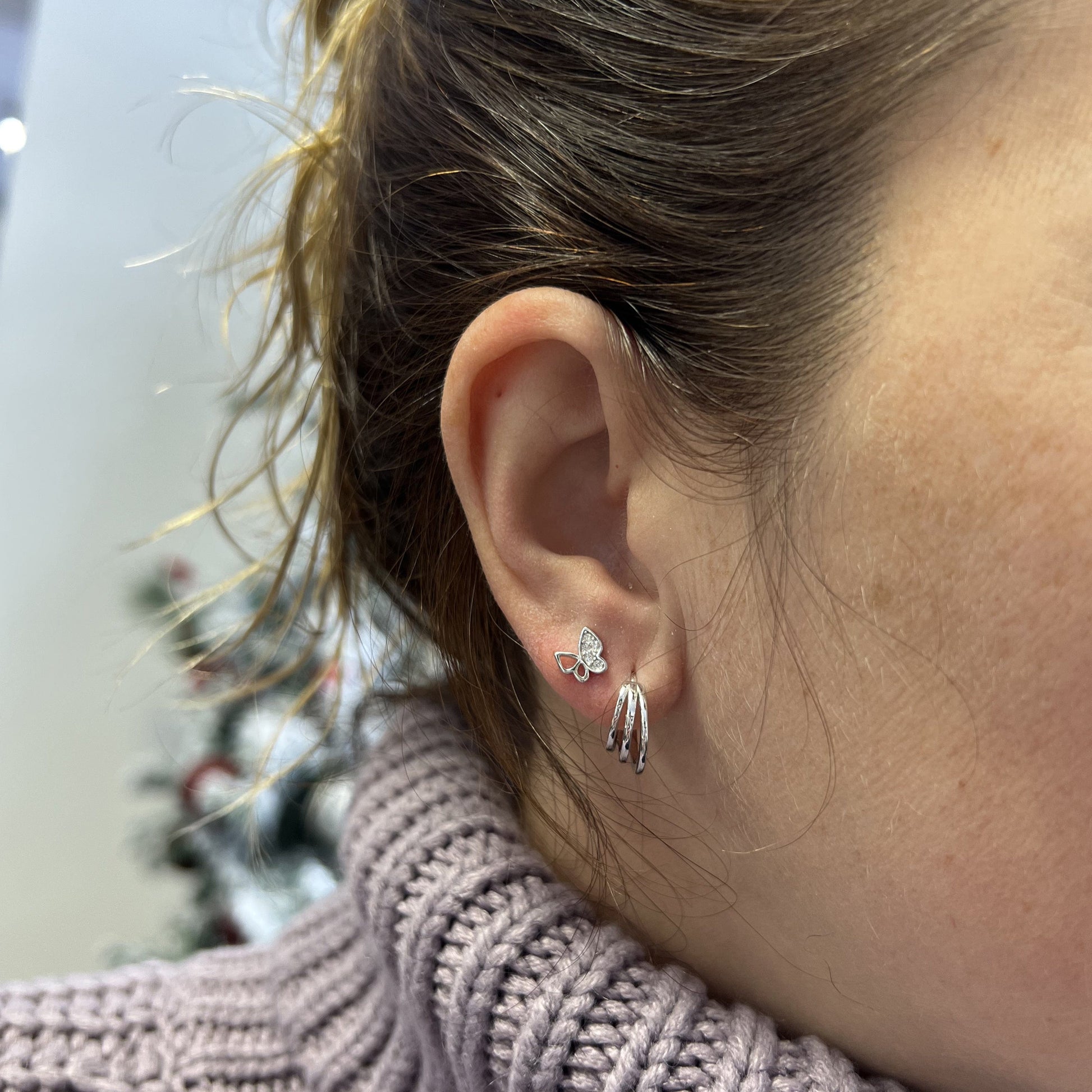 Sterling Silver Triple Row Huggie Earrings