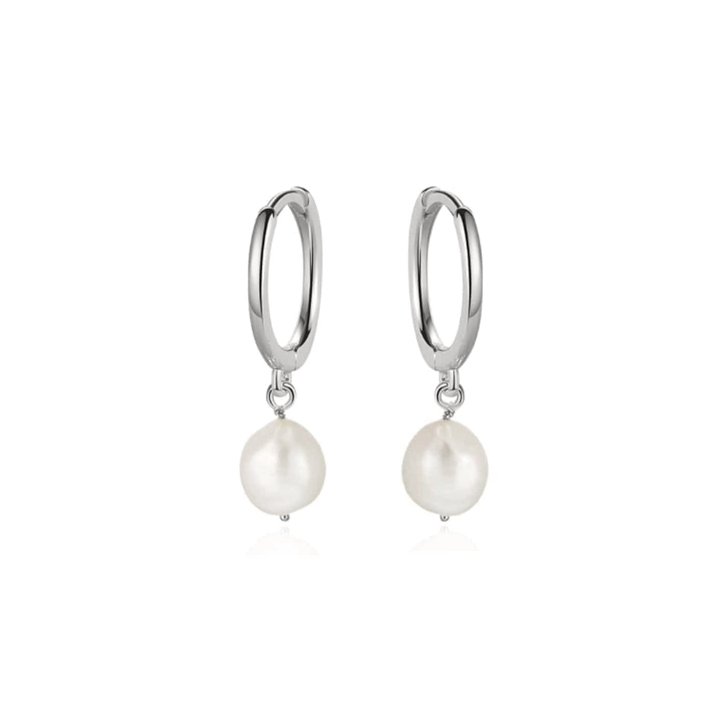 Sterling Silver Baroque Pearl Huggie Earrings