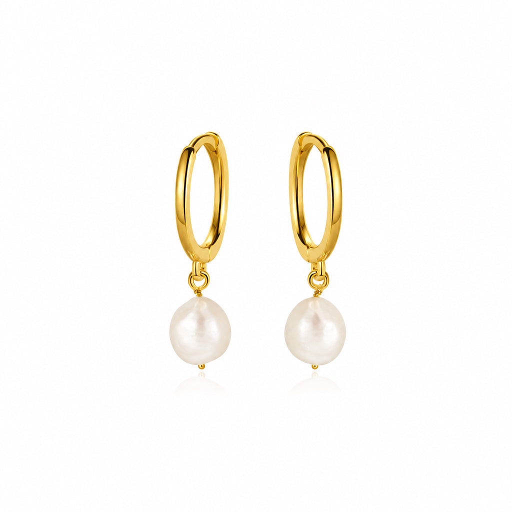 Sterling Silver Baroque Pearl Huggie Earrings