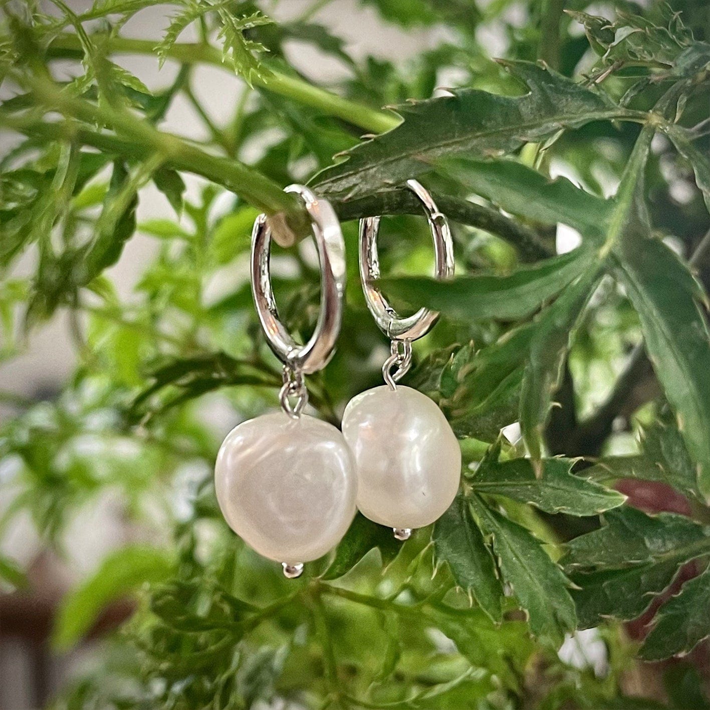 Sterling Silver Baroque Pearl Huggie Earrings