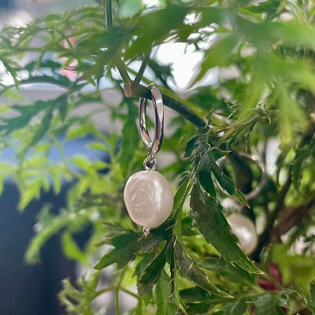 Sterling Silver Baroque Pearl Huggie Earrings