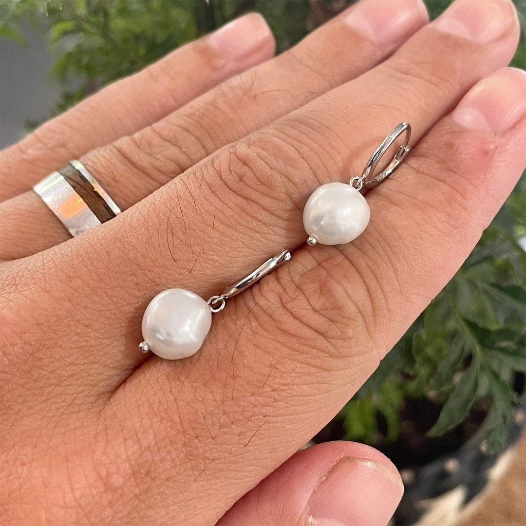 Sterling Silver Baroque Pearl Huggie Earrings