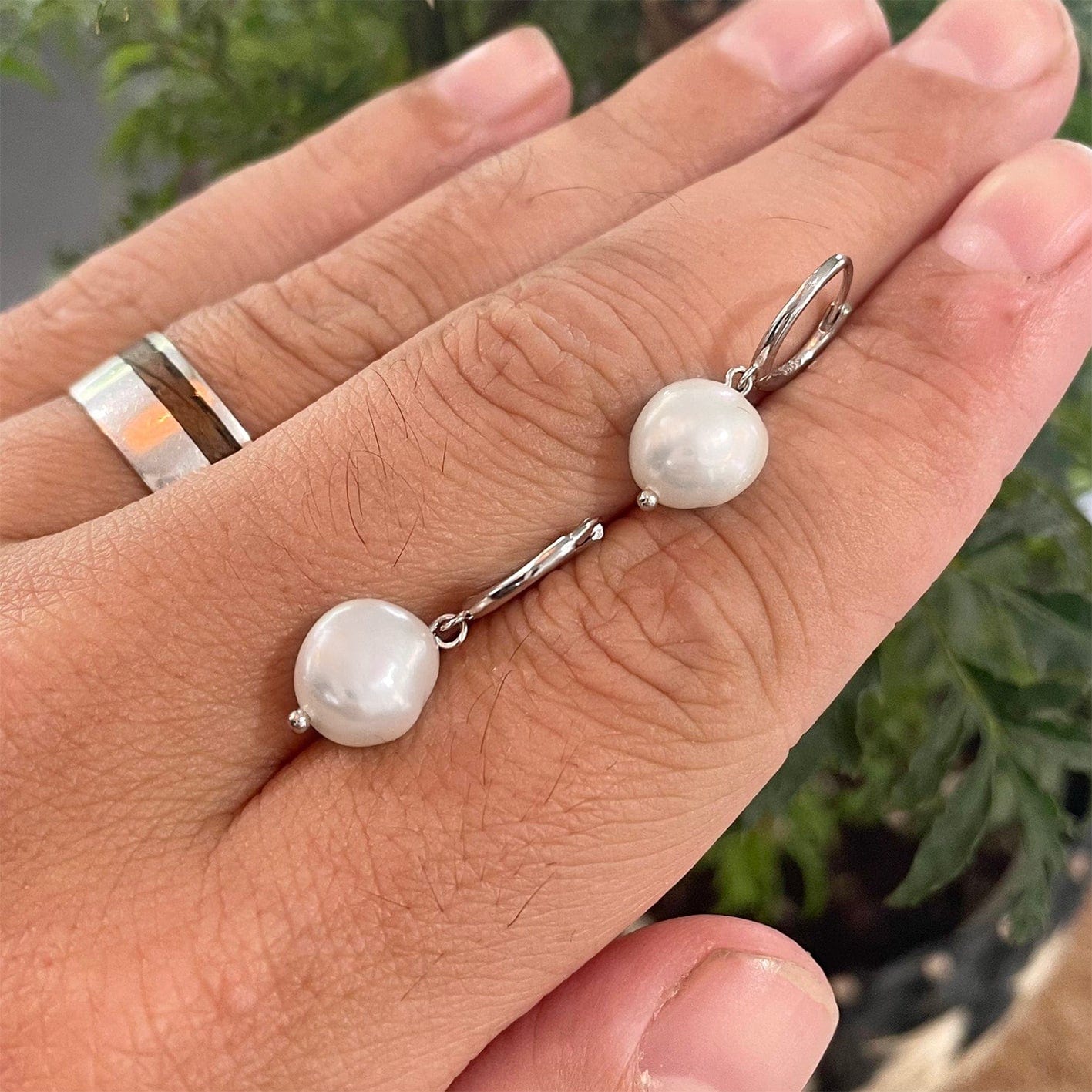 Sterling Silver Baroque Pearl Huggie Earrings
