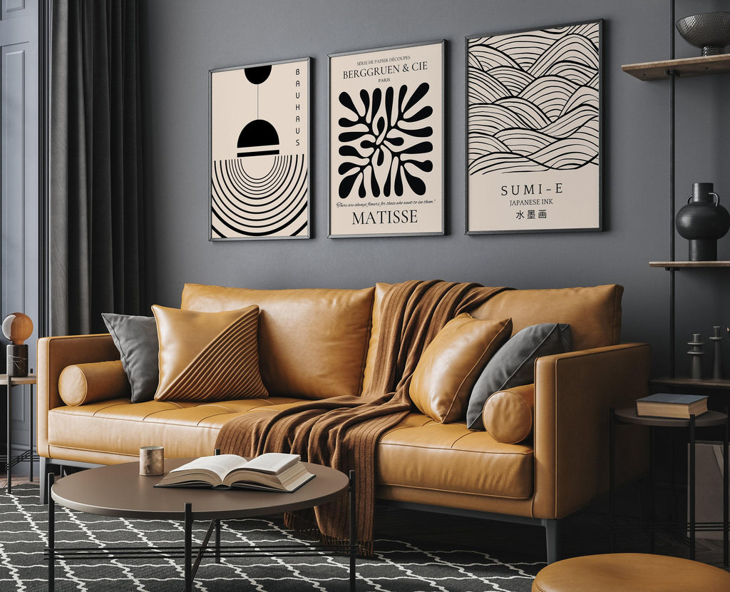 Trio d'affiches Matisse Bauhaus japonaises STATEMENT | Notre ensemble neutre le plus populaire | Disponible encadrées
