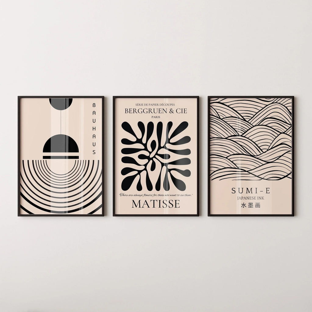 Trio d'affiches Matisse Bauhaus japonaises STATEMENT | Notre ensemble neutre le plus populaire | Disponible encadrées