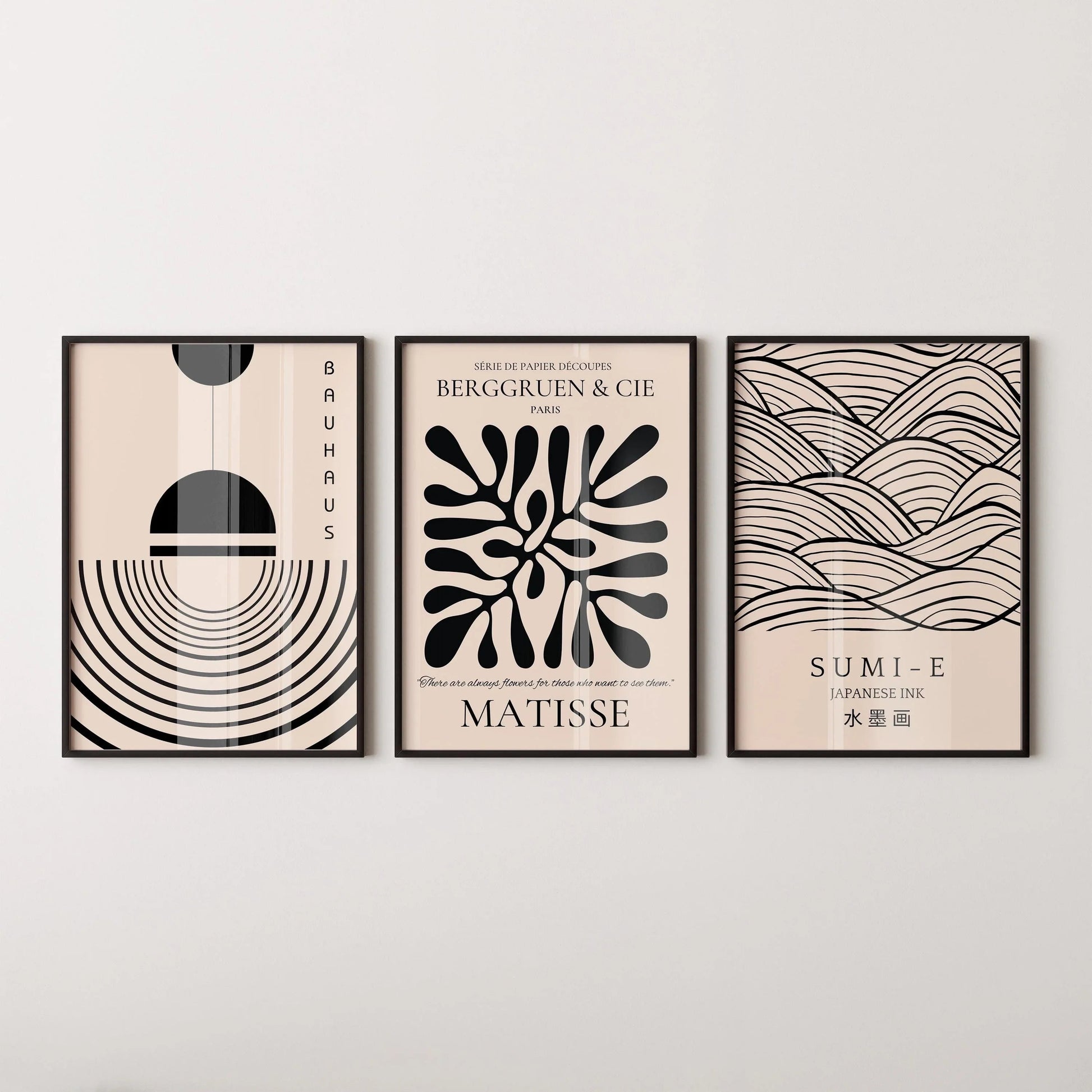 Trio d'affiches Matisse Bauhaus japonaises STATEMENT | Notre ensemble neutre le plus populaire | Disponible encadrées