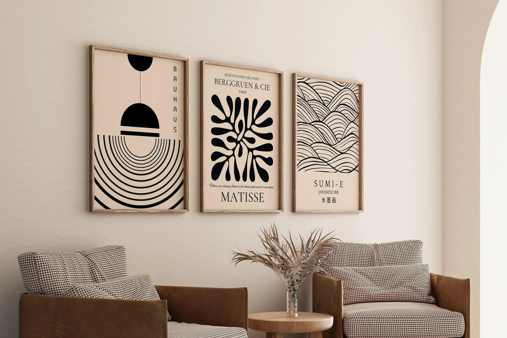 Trio d'affiches Matisse Bauhaus japonaises STATEMENT | Notre ensemble neutre le plus populaire | Disponible encadrées