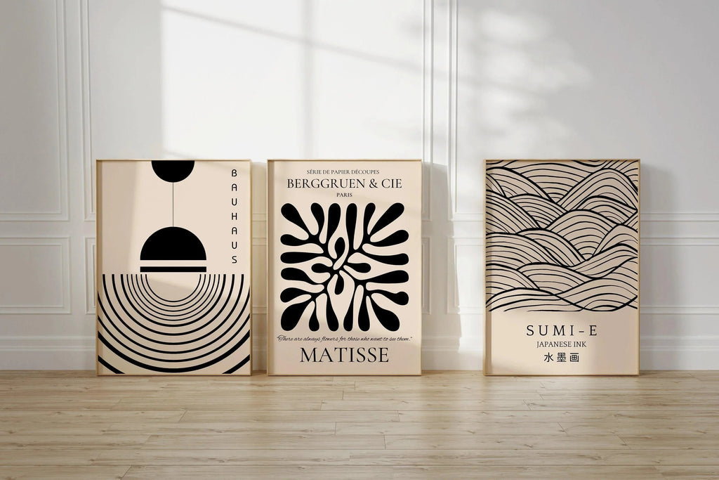 Trio d'affiches Matisse Bauhaus japonaises STATEMENT | Notre ensemble neutre le plus populaire | Disponible encadrées