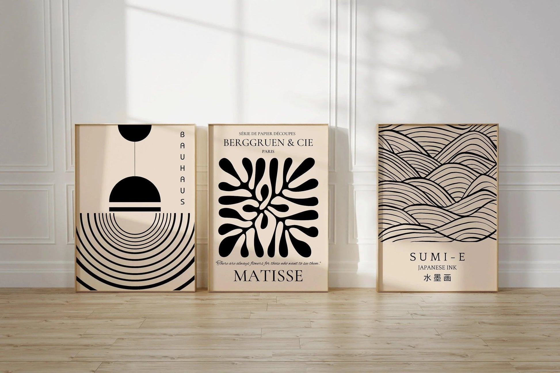 Trio d'affiches Matisse Bauhaus japonaises STATEMENT | Notre ensemble neutre le plus populaire | Disponible encadrées