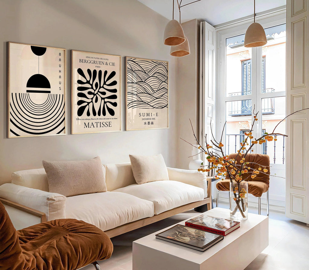Trio d'affiches Matisse Bauhaus japonaises STATEMENT | Notre ensemble neutre le plus populaire | Disponible encadrées