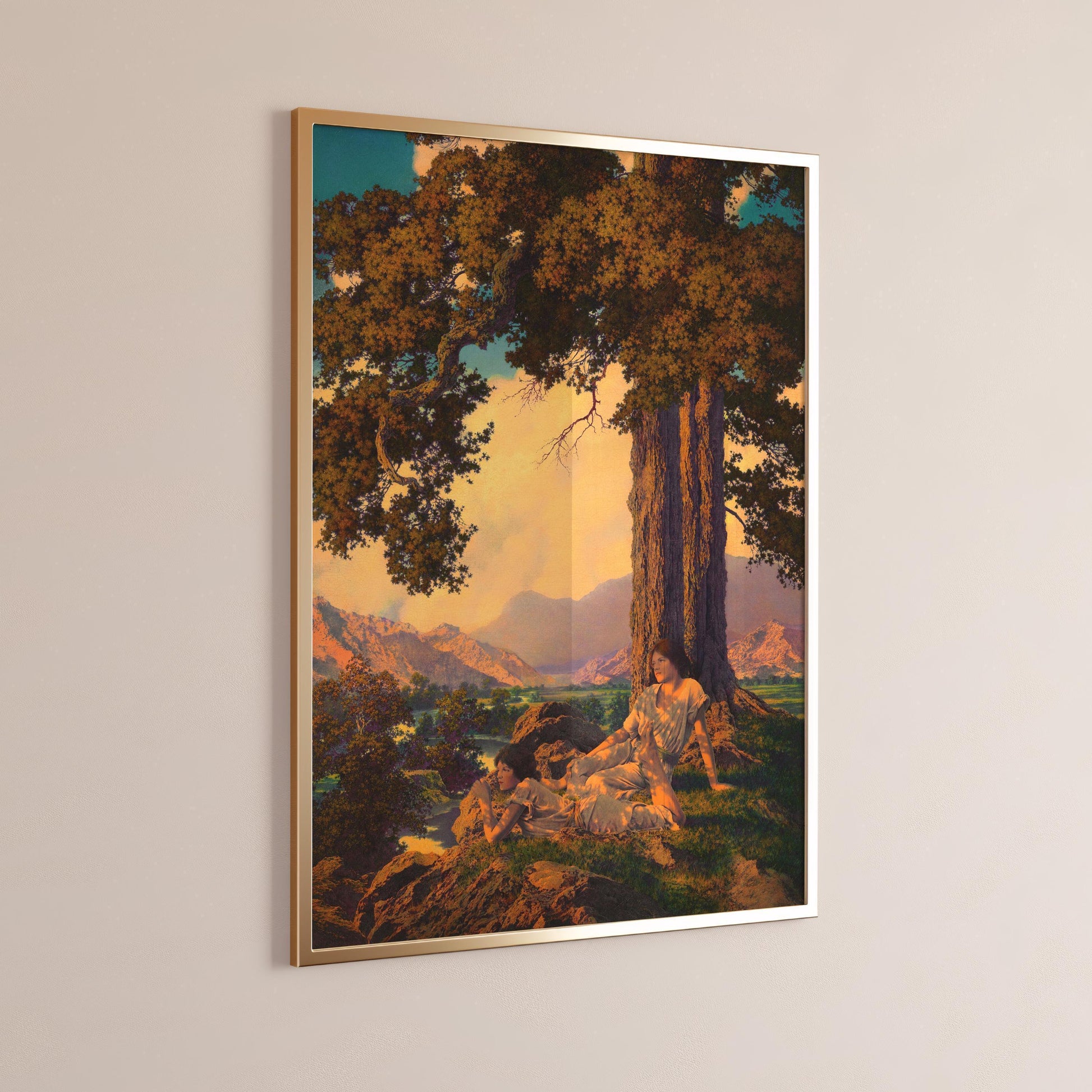 Maxfield Parrish Art Print: Golden Hilltop Reverie (Handframed or Unframed)