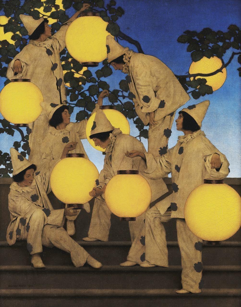 Estampe d'art « Les Porteurs de lanternes » de Maxfield Parrish : Décoration maximaliste