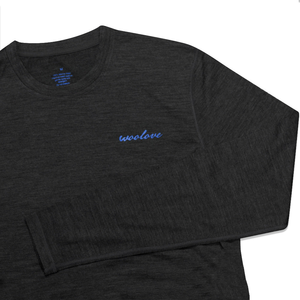T-shirt homme à manches longues et col rond 100 % laine mérinos, 190 g/m² 