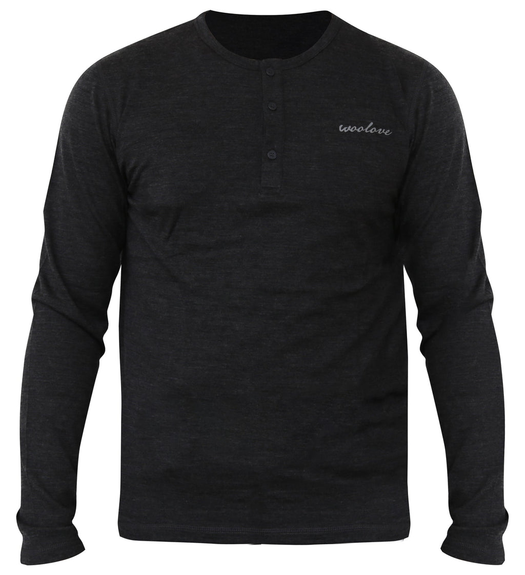 Men's 100% Merino Wool Long Sleeve Henley 190 GSM
