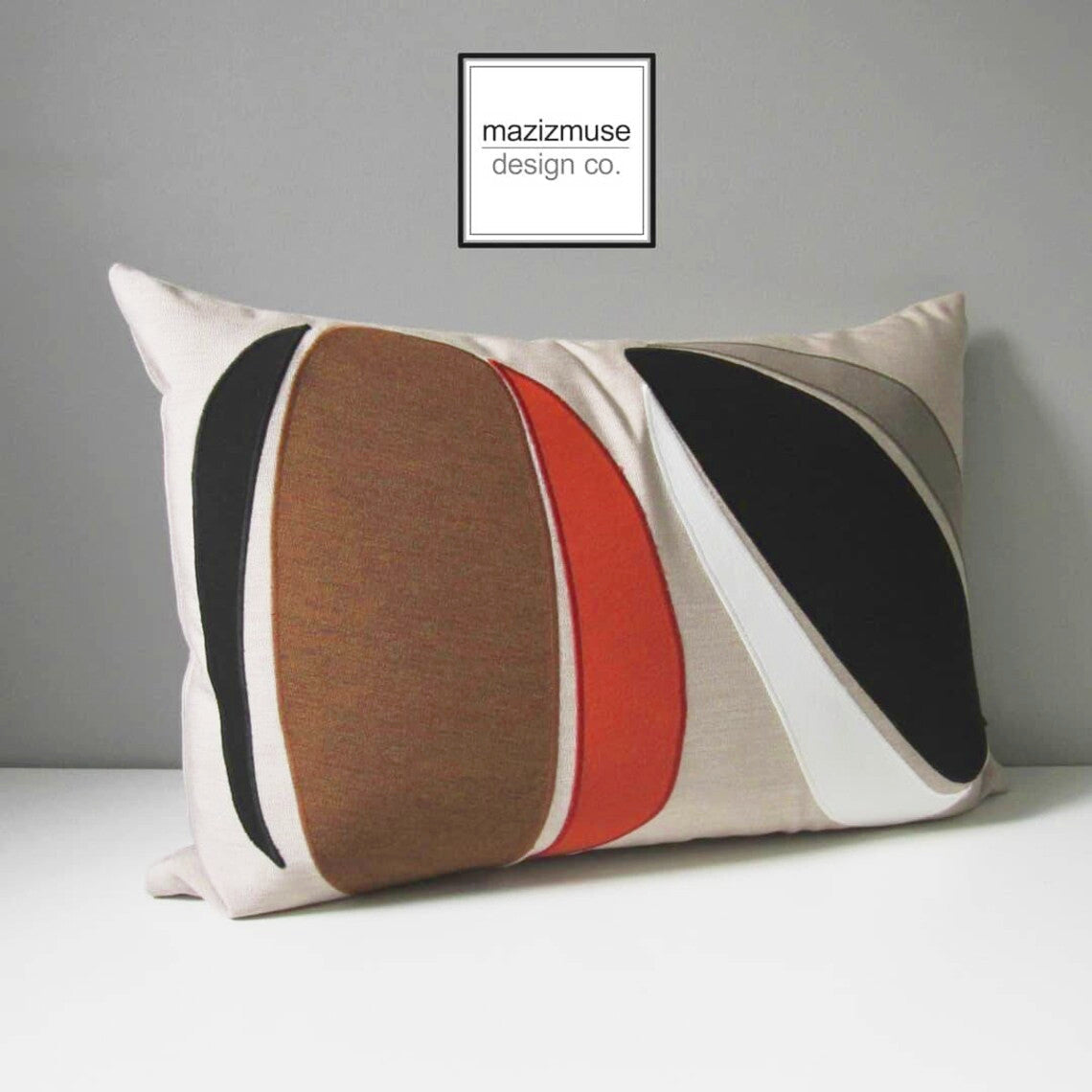 Coussin d'extérieur abstrait Sunbrella, coussin orange brûlé moderne