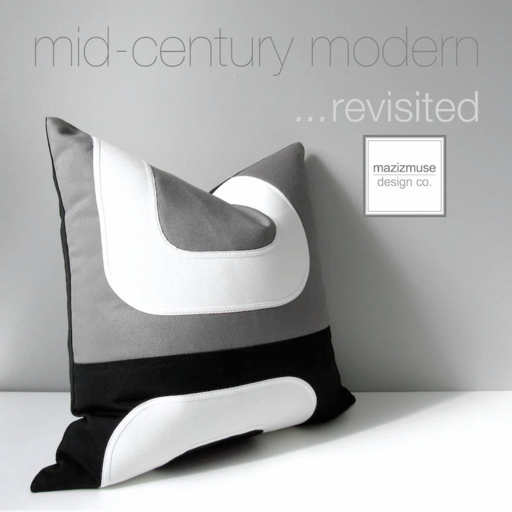 Housse de coussin d'extérieur Sunbrella noir et blanc, coussin moderne du milieu du siècle