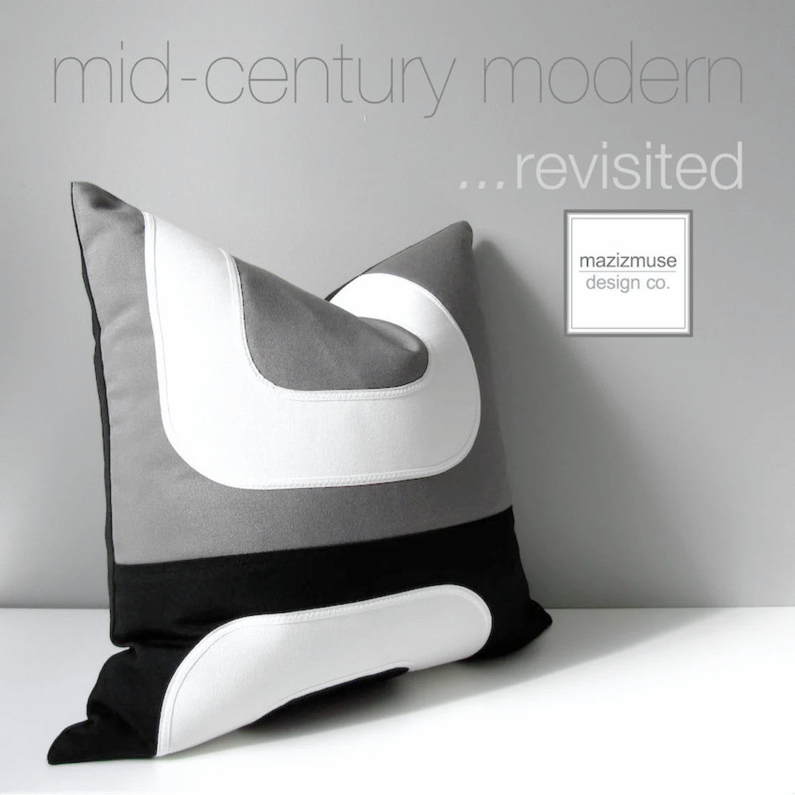 Housse de coussin d'extérieur Sunbrella noir et blanc, coussin moderne du milieu du siècle