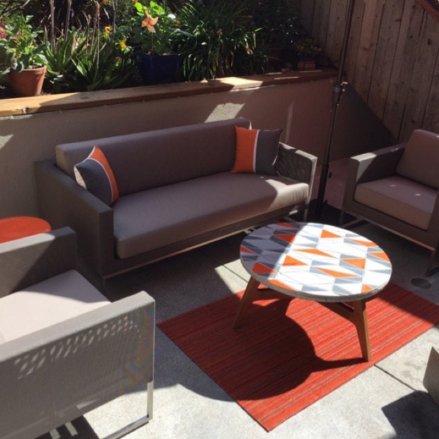 Orange & Grey Outdoor Sunbrella Pillow Cover, Mid Century Modern Cushion Cover