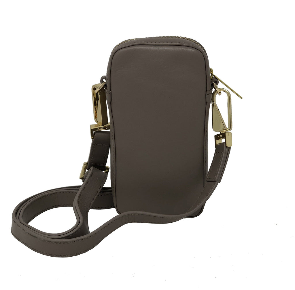 Small Taupe Genuine Leather Crossbody Bag, Marie-Pierre
