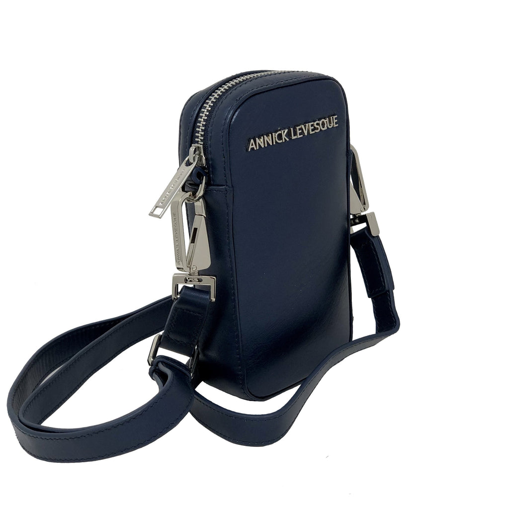 Small Navy Blue Leather Crossbody Bag | Marie-Pierre