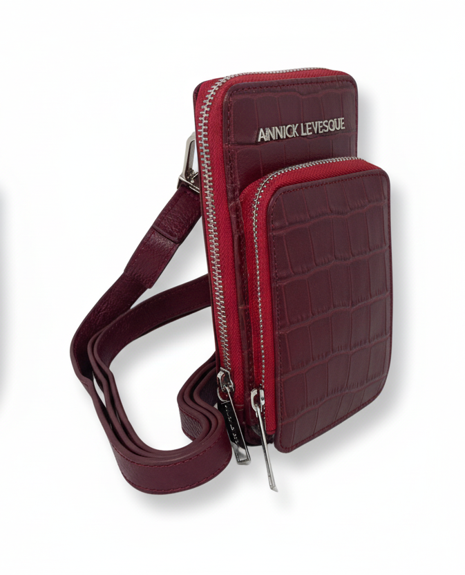 Small Bordeaux Red Crocodile Shoulder Bag | Marie-Josée