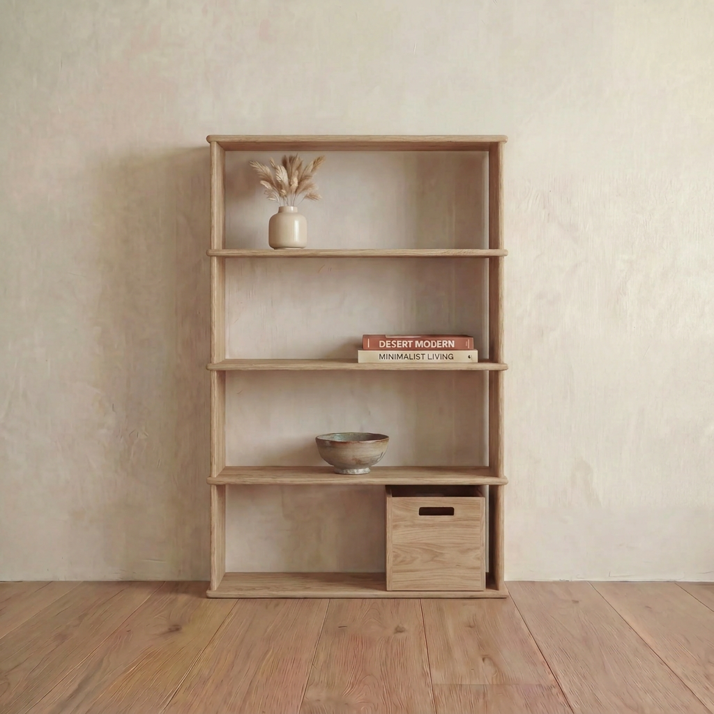 4 shelf bookcase in white oak