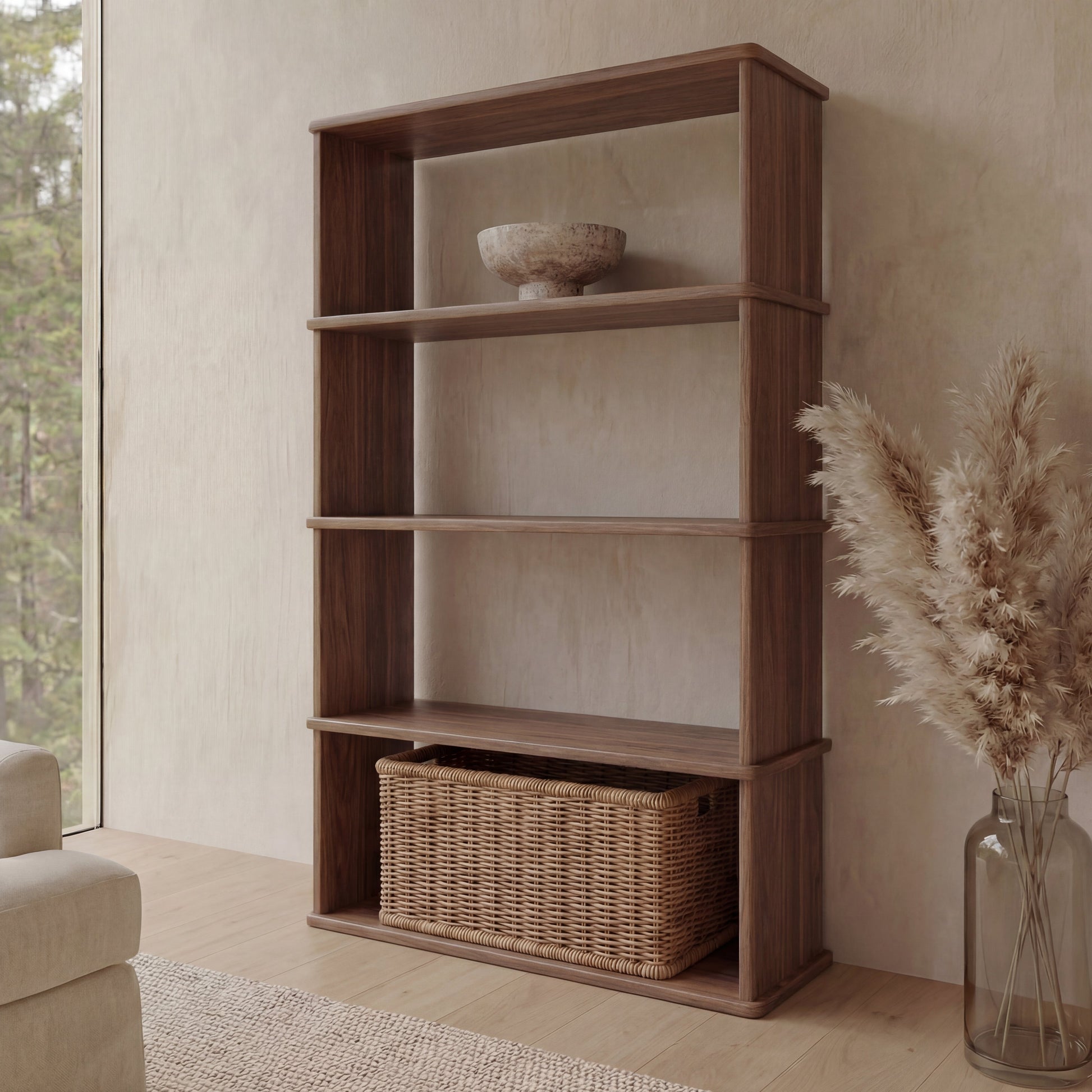 Bibliothèque à 4 étagères en noyer