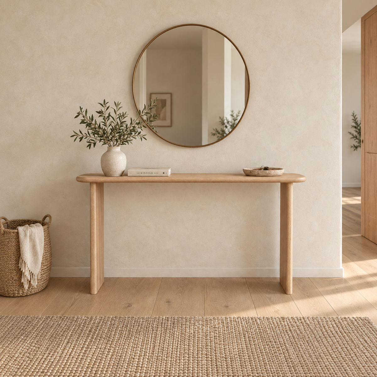Narrow console table in white oak