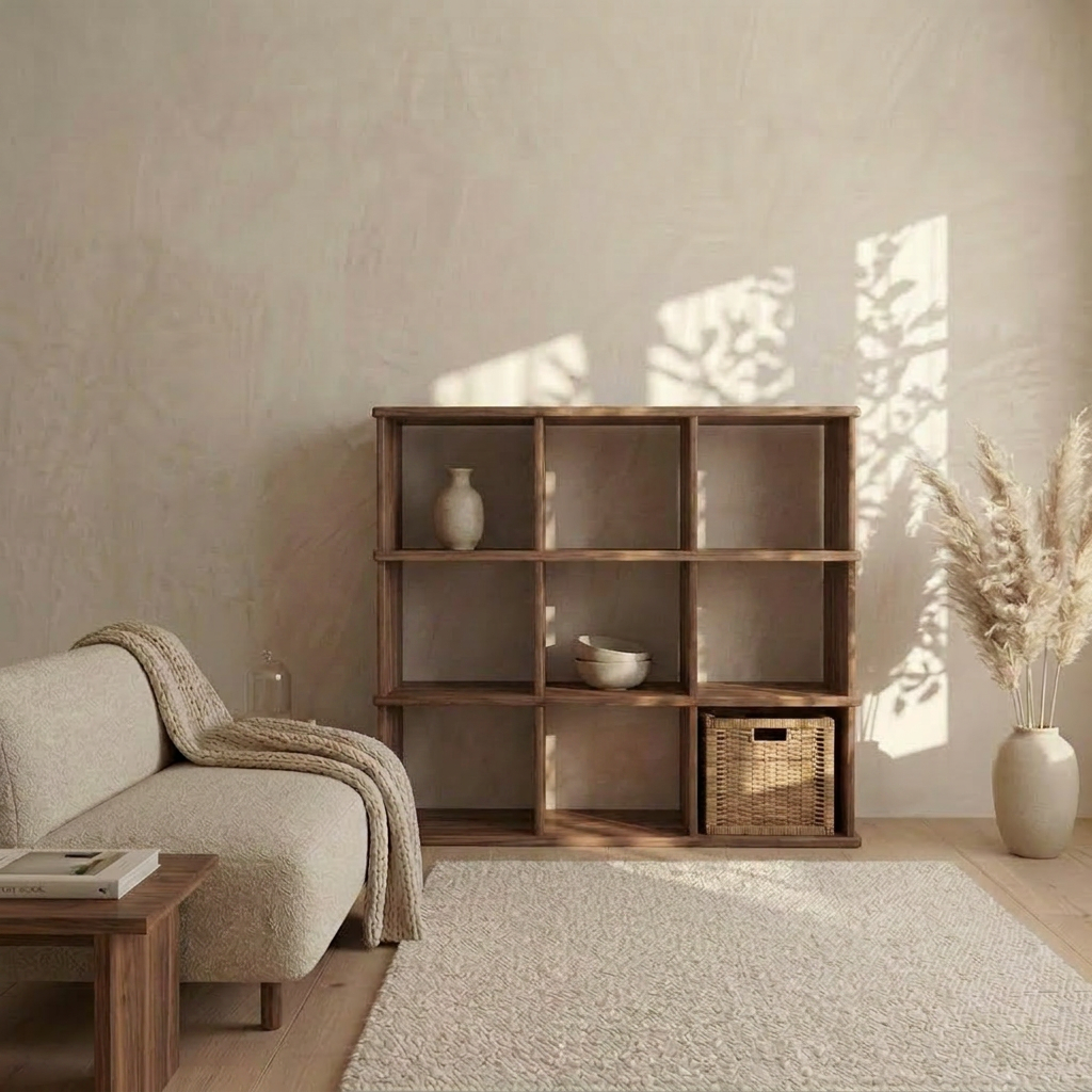 Nine cube bookshelf in walnut