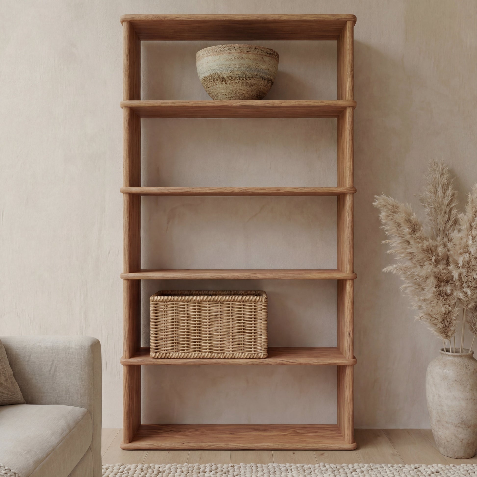 Bibliothèque à 5 étagères en chêne rouge