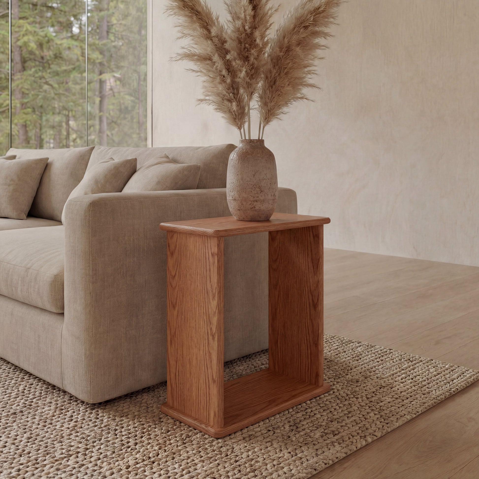 Side table in red oak