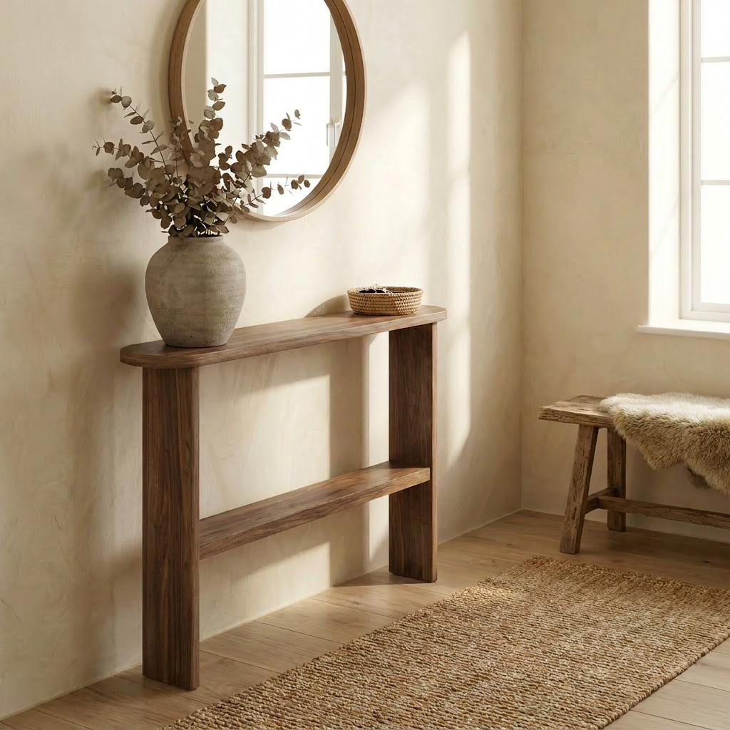 Console table with shelf in walnut