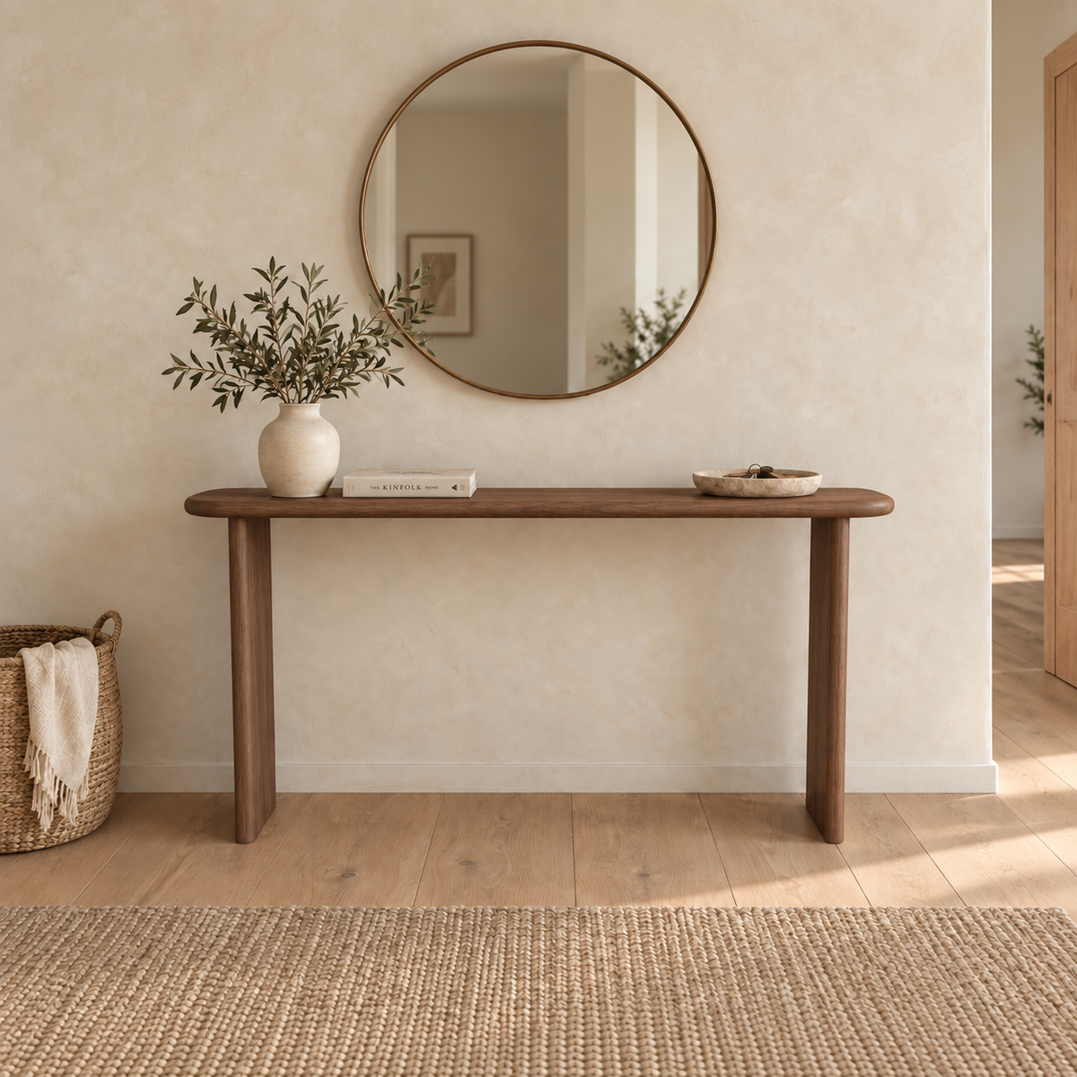 Narrow console table in walnut