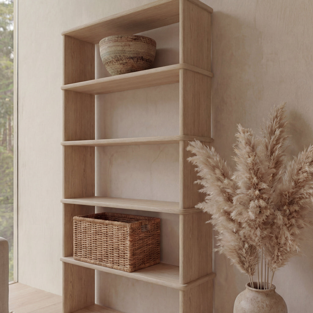 Bibliothèque à 5 étagères en chêne blanc
