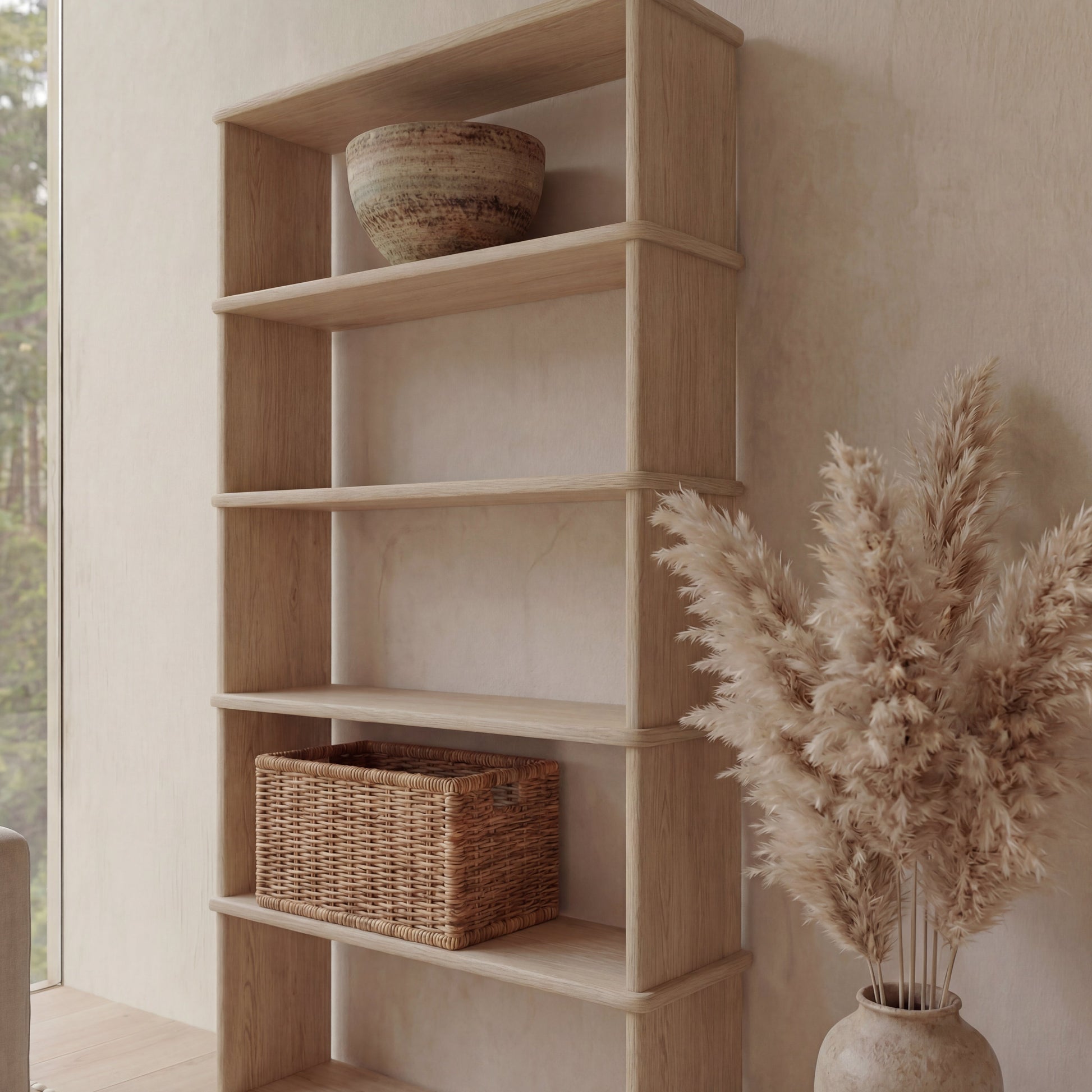 Bibliothèque à 5 étagères en chêne blanc
