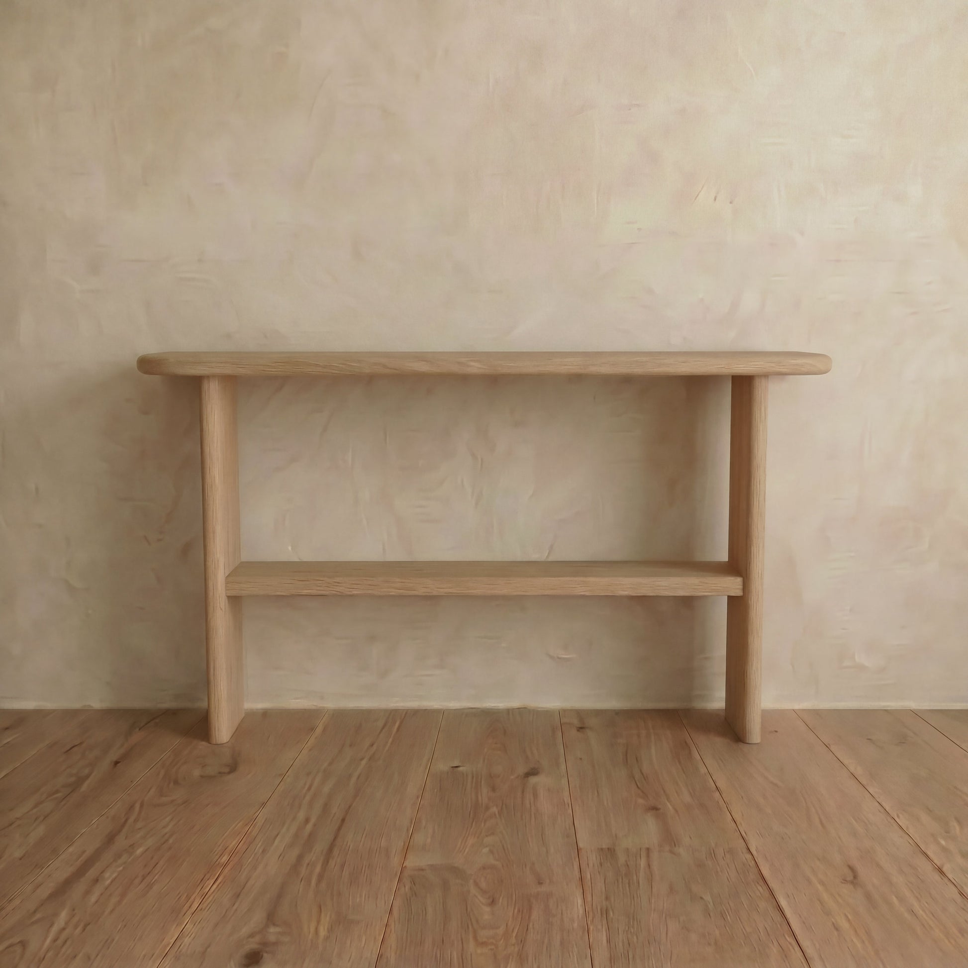 Console table with shelf in white oak