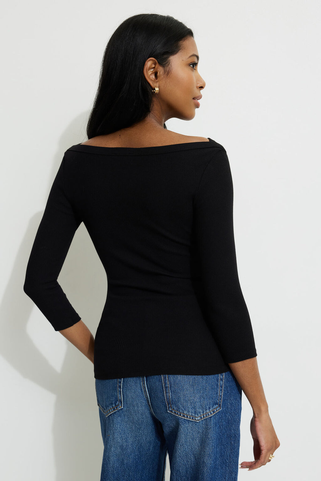 Ribbed Three Quarter Sleeve T Shirt