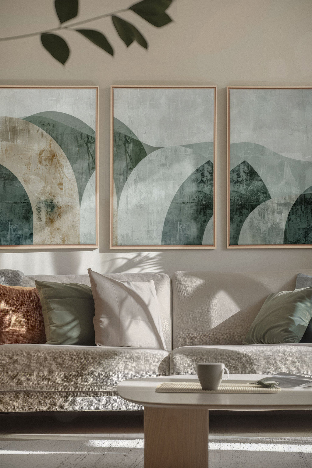 GREEN ELEGANCE TRIO (3 Stretched Canvas Artworks)