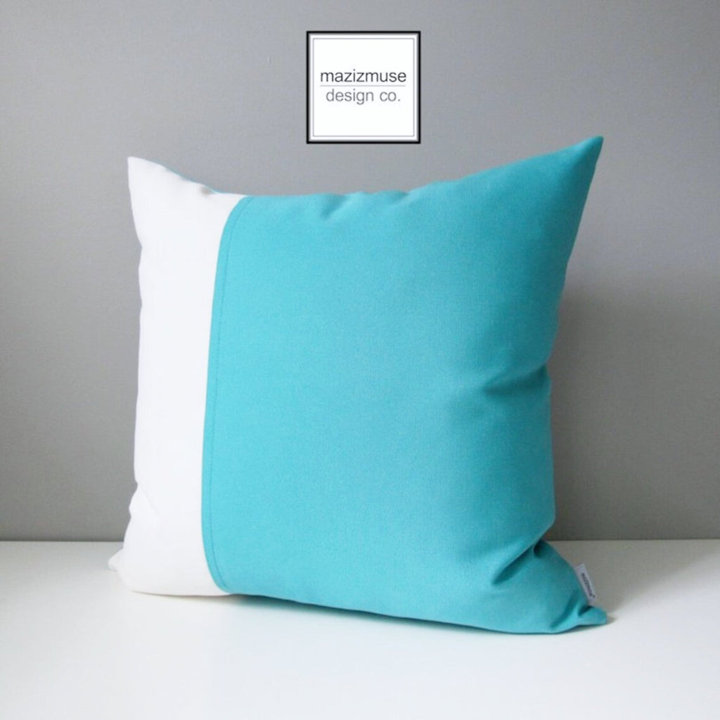 Modern Aruba Blue & White Sunbrella Outdoor Pillow Cover, Decorative Cushion Cover