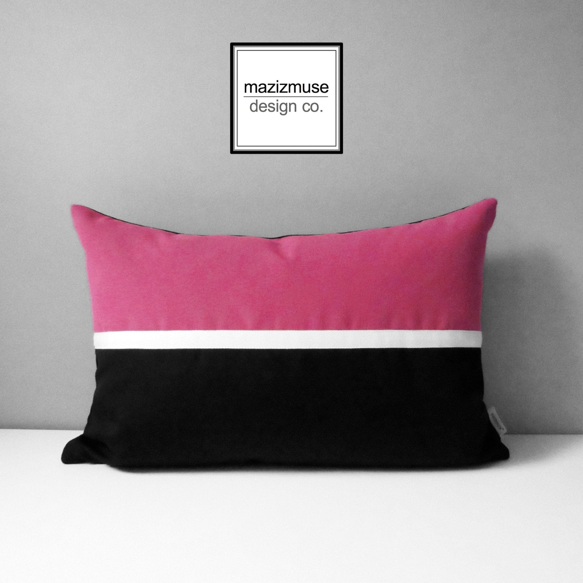 Housse de coussin d'extérieur rose vif et noir, housse de coussin moderne Sunbrella®