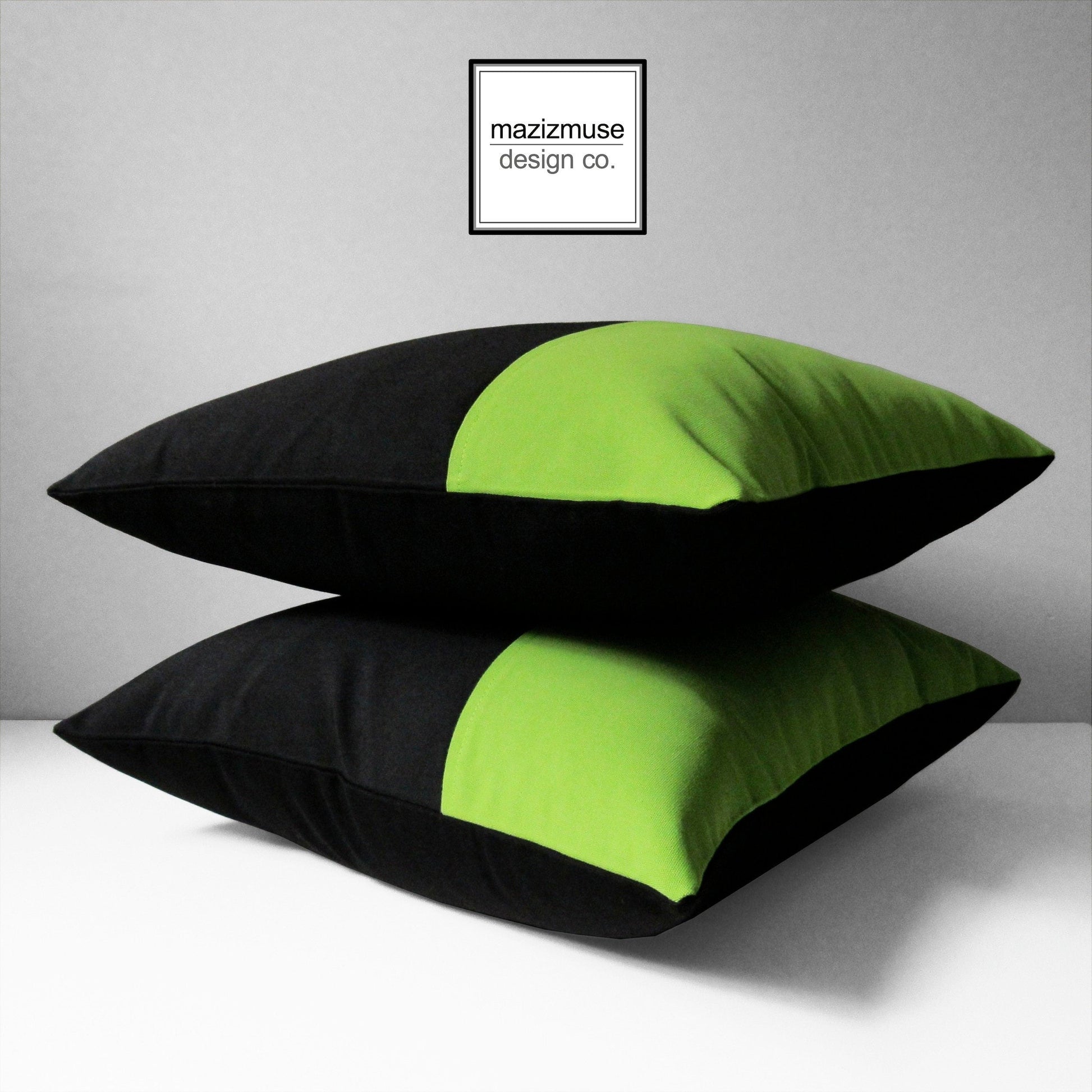 Housse de coussin d'extérieur moderne vert citron et noir, coussins décoratifs à blocs de couleurs